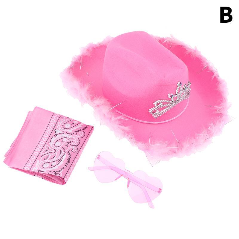 1 Set Cowboyhüte Western Cowgirl Hut für Damen Mädchen Foto Requisiten Bandana Brillen Glamouröse Cowgirl Hüte Party Fedora Kappe