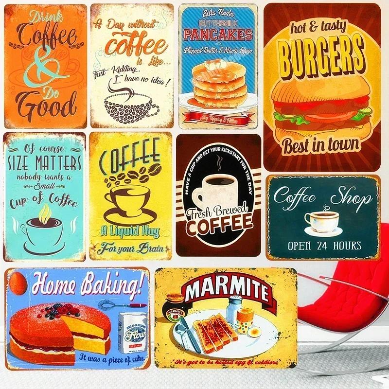 Metal Painting Signs Cake Dessert Hamburger Plaque Bar Pub Bakery Cafe Creative Gifts Iron Signs Wall Decor Wall Plate Pendant