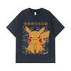 275 GSM Washed T-shirts 100% Cotton Pokemon V22 Pikachu Print Unisex Heavy Cotton T Shirt