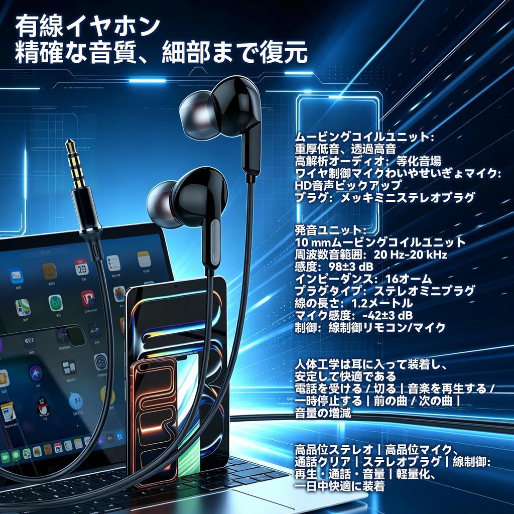 Wired Earphones with HiFi Audio Enhanced Noise Clear Adjustable Ergonomic Stereo Compatible with Smartphones and for and Black Microphone,