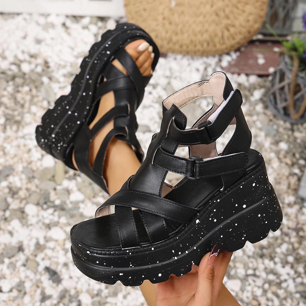 Women Sandals Summer Leather Platform Female Sandals Gladiator High Heels Sandals Women Chunky Outdoor Wedges Woman Shoe
