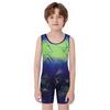 Boys Cycling Workout Bodysuit: U Neck Sleeveless Geometric Print Singlet for Wrestling Exercise Training
