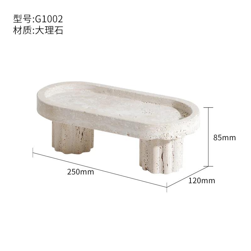 Beige Marble Tray with Leg Vintage Natural Stone Jewelry Cosmetics Tray Serving Tray Cup Cake Stand Set for Hotel