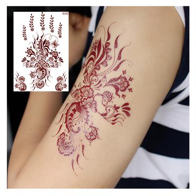 Lace Tattoo Sticker Vermilion Geometric Pattern Party Waterproof Henna Tattoo