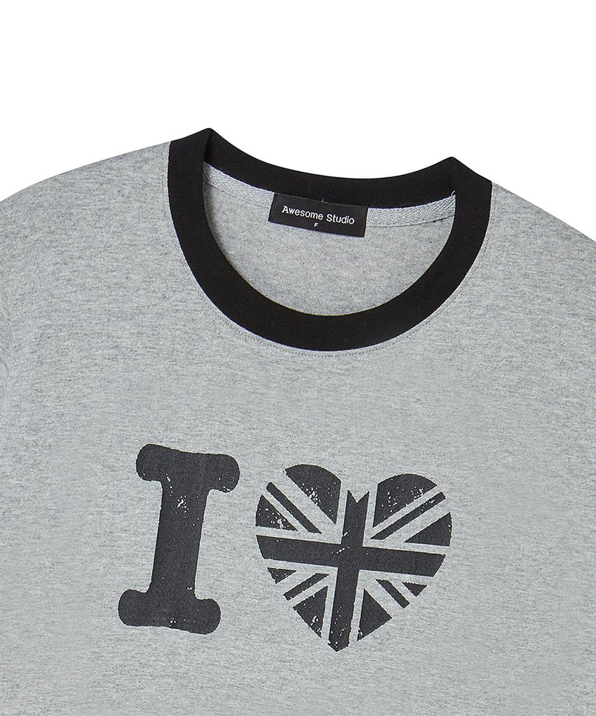 AWESOME STUDIO Heart Ringer Color Block Short Sleeve T-Shirt Melange Gray
