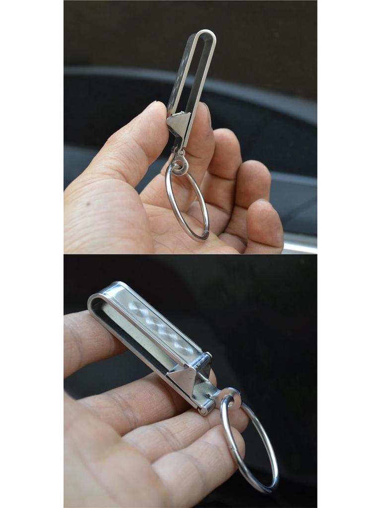 Męski brelok do kluczy ze stali nierdzewnej z klipsem do paska i blokadą szybkiego uwalniania