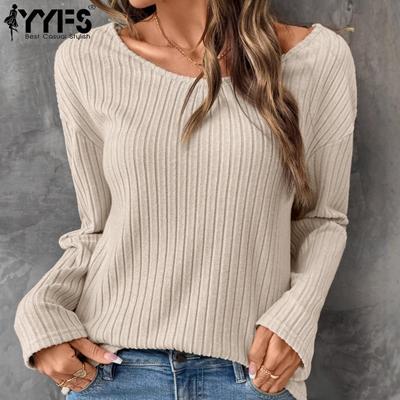 Maglioni a girocollo a maniche lunghe con stampa tinta unita, casual, autunno inverno, da donna