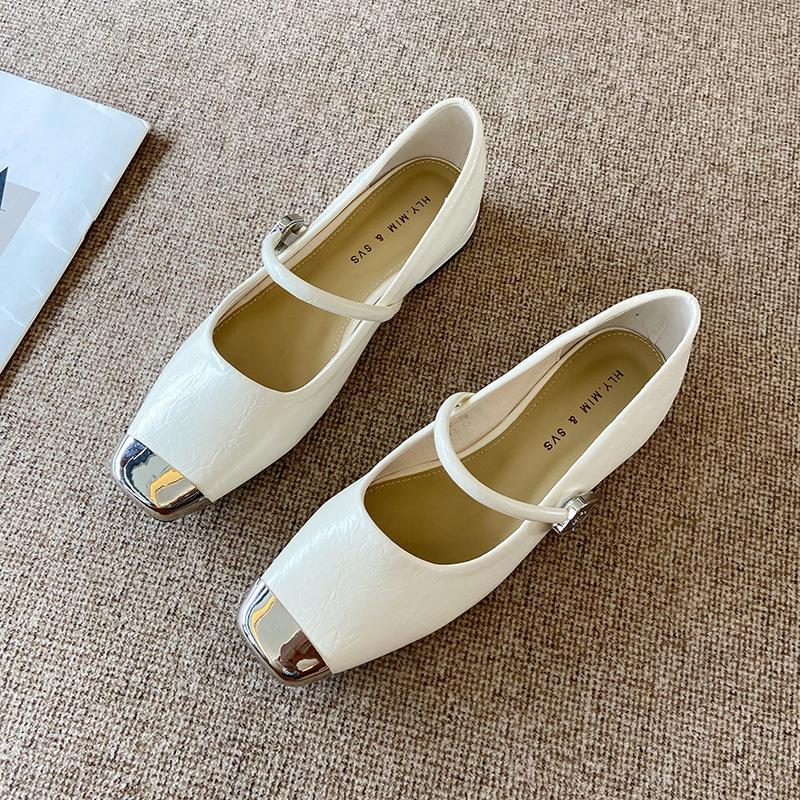 

G3760-59 Mary Jane single shoes women s 2025 summer new Xiaoxiangfeng metal square head shallow mouth with skirt high heels 40 абрикосовый