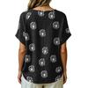 Women's Vintage Print Short Sleeve Top - Round Neck, Cotton Linen Fabric