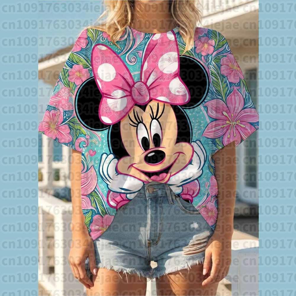 2026 Summer Oversized T-Shirt Women Short Sleeve T Shirts Woman Loose Clothing Mickey Mouse Print Female Tops O-Neck Tops