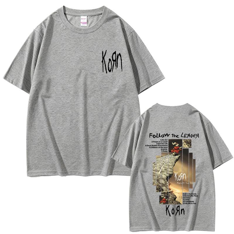 Rock Band Korn Follow The Leader Album Tshirt Summer Men Vintage Alternative Metal Oversized Tshirt Male Soft Cotton Tees