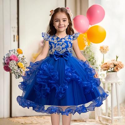Children's Princess Dresses Gowns Flower Girl Sequins Pom Pom Dresses Walking Show Performance Clothing Girls Lace Dresses  Girl's Favourite Dress