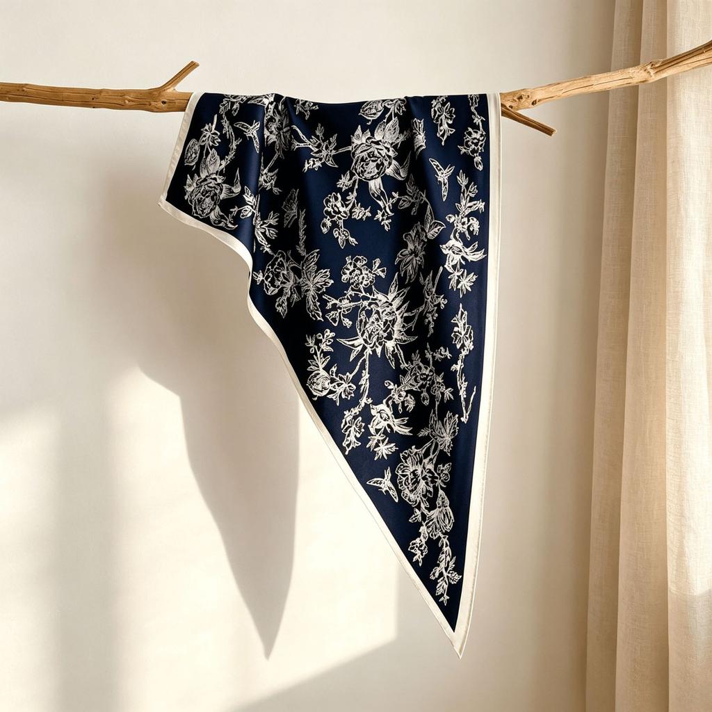 Twill Light Luxury High Sense Simulation Silk Headscarf Waist Triangle Scarf Silk Scarf Multi-Function