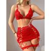 Sexy Lingerie Set For Women Lace Mesh See-through Lace Up Top Plaid Pleated Skirt Halter Women's Underwear Set Sexy Bra Set