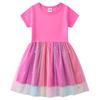 Korean Style Children's Princess Dress - Short/Long Sleeve with Stars, Rainbow Sequins, and Mesh Pleats for Spring, Summer, and Autumn