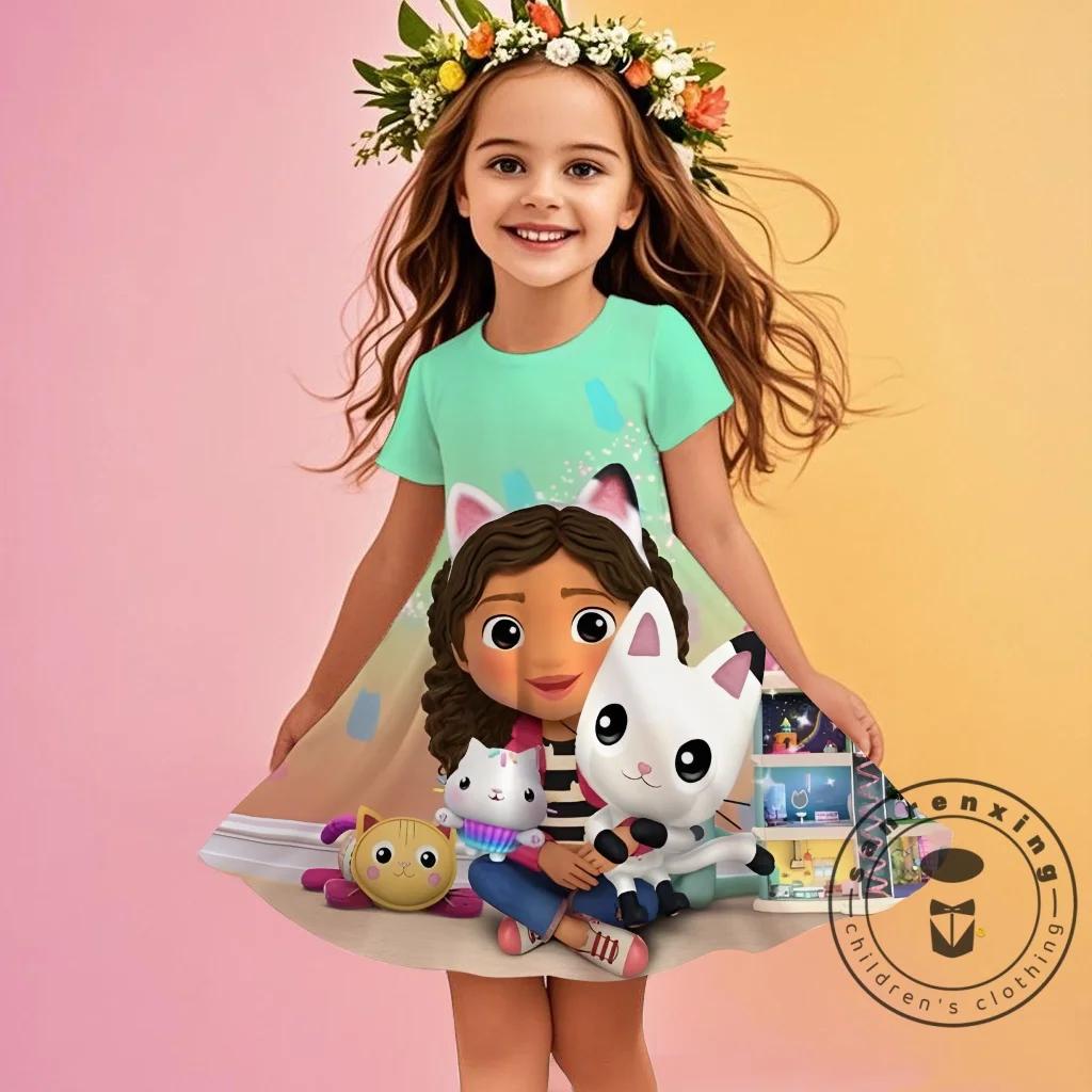 3D Printed Fashion Cartoon Pattern Cute Short Sleeved Dress Cosplay Youth Girl Clothes Gabby's Dollhouse Sea Clothes Sweet