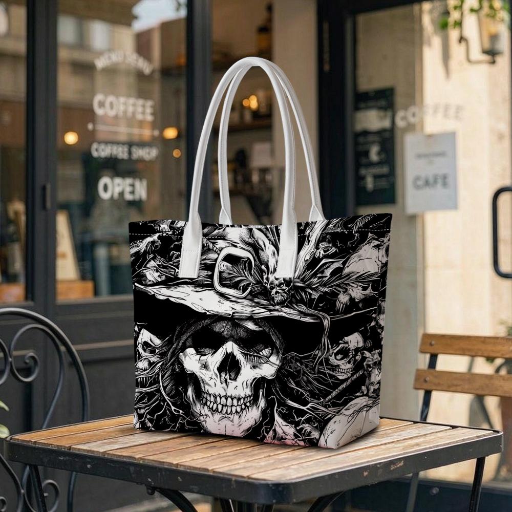 Gothic Skull Pattern Tote Bag Fashion Daily Carry Handbag Stylish Street Casual Shoulder Bag