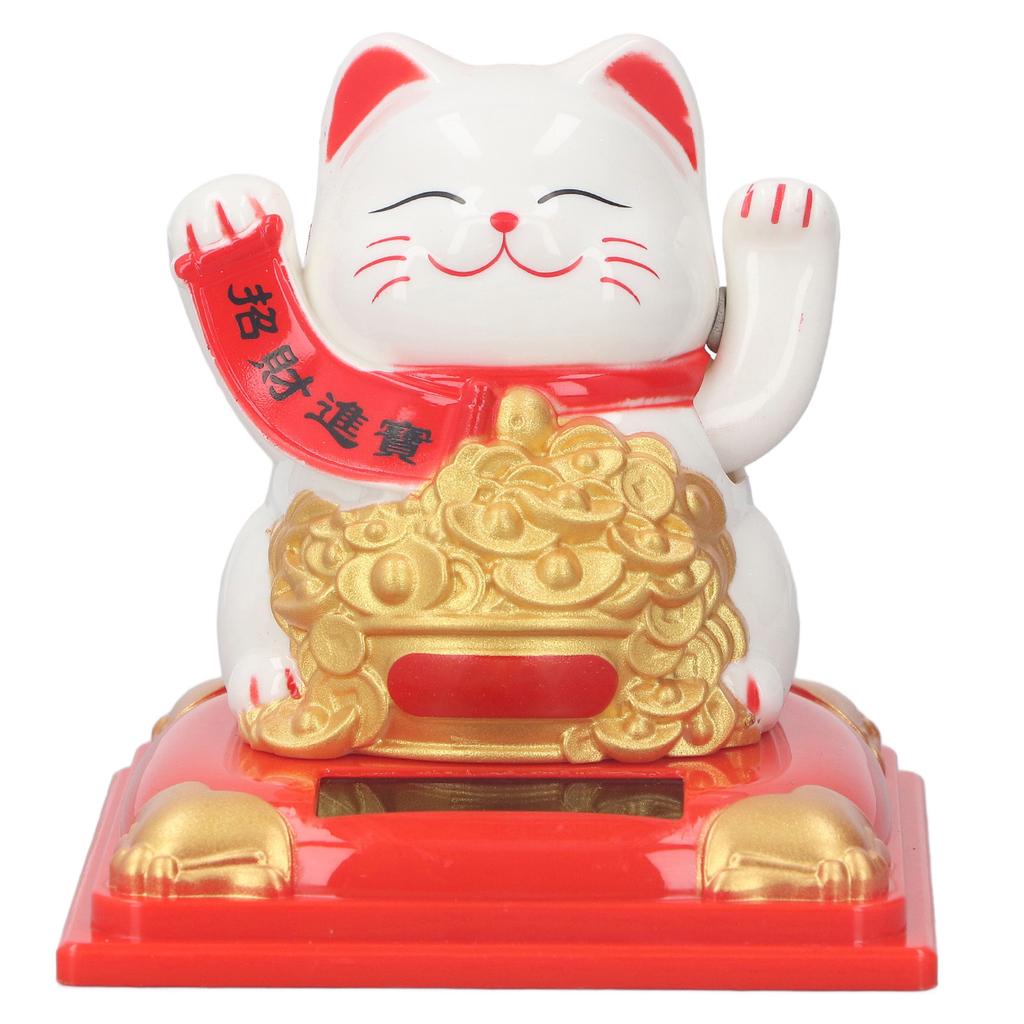 Lucky Cat Decoration Solar Power Arm Waving Fortune Cat Decorative Wealth Welcoming Cat Ornament