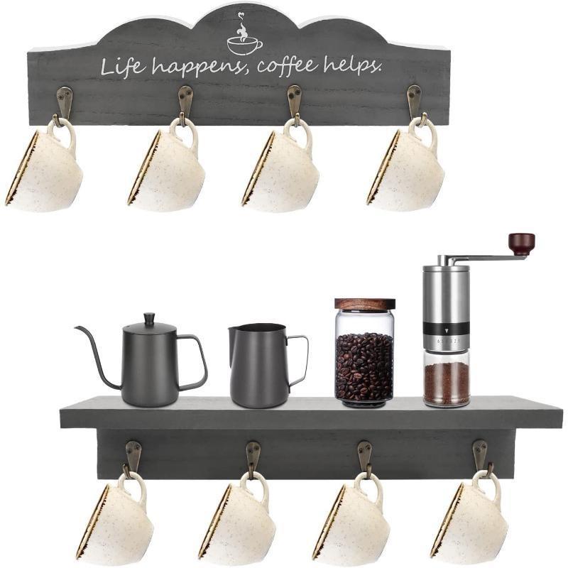 2Pcs/Set Coffee Cup Holder Kitchen Wall for Farmhouse Decorations Coffee Station Office Decor Mug Organizer Mug Display