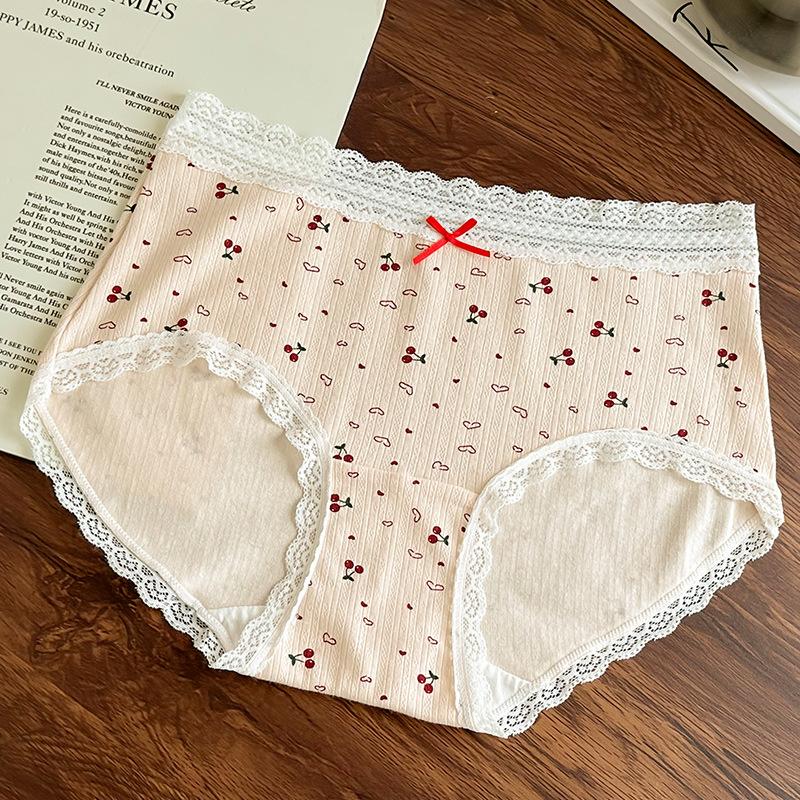 Plus Size Women's Spring and Autumn Cherry Bow Hip Lift Sweet Mid Waist Panties