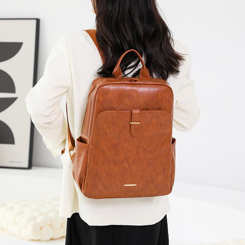 PU Leder Laptop Rucksack für Damen Passend für 15 Zoll Computer Rucksack College Freizeit Tagesrucksack Arbeits-Reisetasche