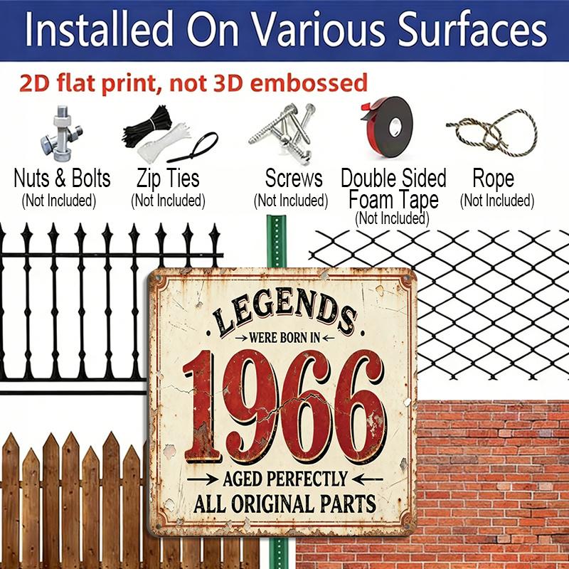 2D Flat 1pc, Retro Metal Aluminum Sign, Legendary 1966 Sign, Christmas Gift, Steampunk Style, Gift for Parents and Partners, Suitable for Garden