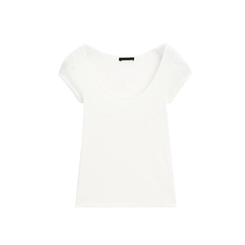 MD Spring/Summer New Arrival Women's Clothing American Casual Minimalist Easiest for Match Lace Trim round Neck Short Sleeve T-shirt Top 6844576