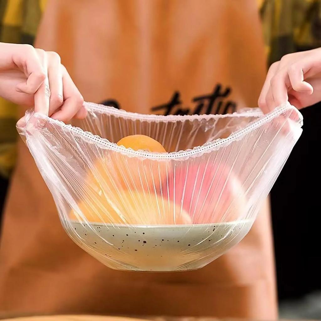 500/100Pcs Disposable Food Cover Kitchen Vegetable Fruit Fresh Lids Dust Food Grade Elastic Plastic Wrap Shower Cap Transparent