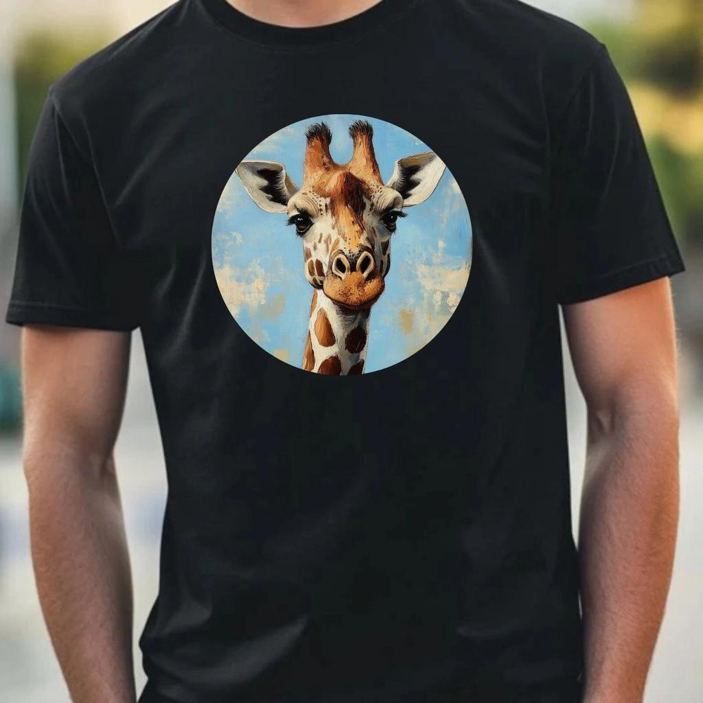 Men's T-Shirt Giraffe Portrait Motif Cotton Size XS To 5XL