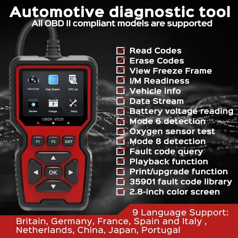 Skaner OBD2 Dane na żywo Profesjonalny Mechanik Narzędzie do odczytu kodów diagnostycznych OBDII do kontrolki silnika