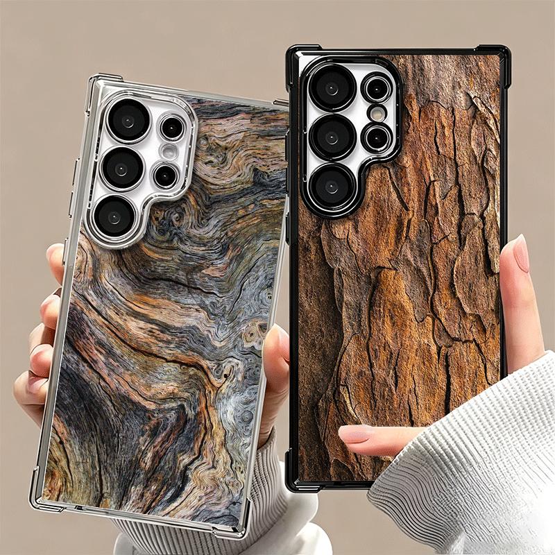 Vintage Wood Grain Pattern Plating Phone Case For Samsung Galaxy S24 S25 FE S26 Edge S23 Ultra S22 S21 Plus S20 Anti-Fall Airaba