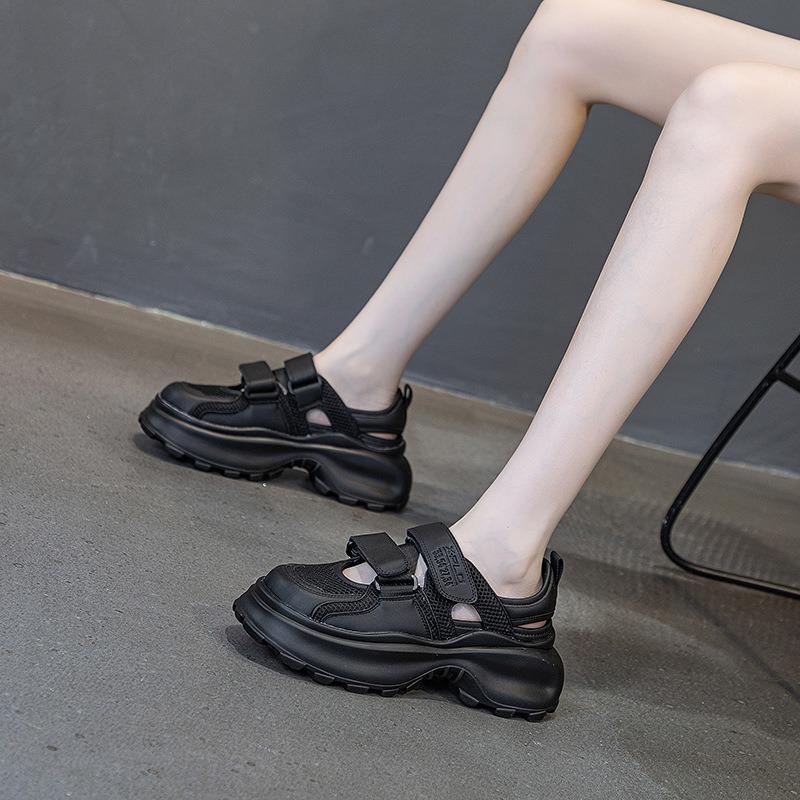 Letnie nowe sandały na koturnie, damskie, z siateczki, oddychające, na rzepy, ażurowe, sportowe i rekreacyjne