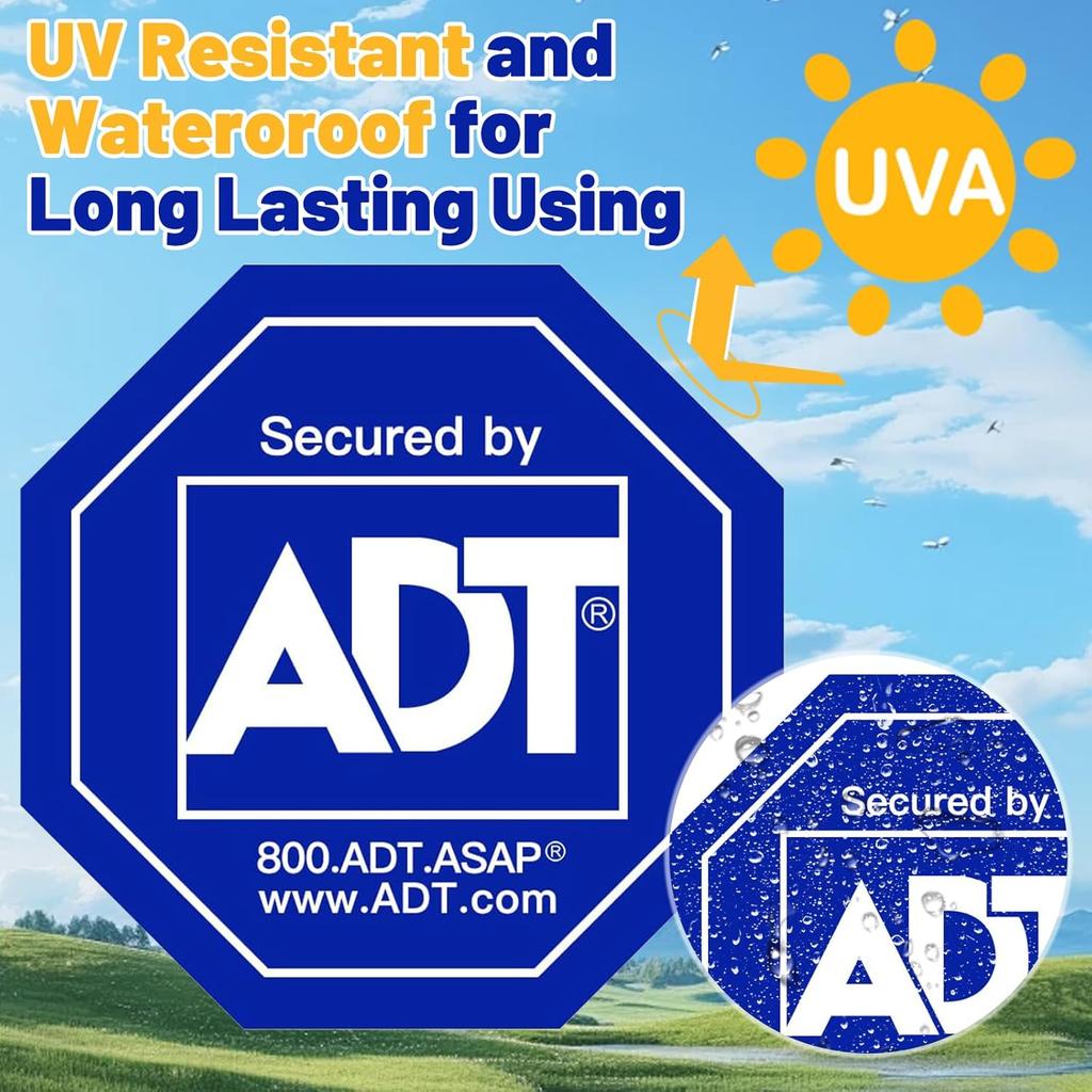 12 Pack ADT Security Stickers, ADT Safety Signs Waterproof Decals for Home Windows and Doors HD Printed