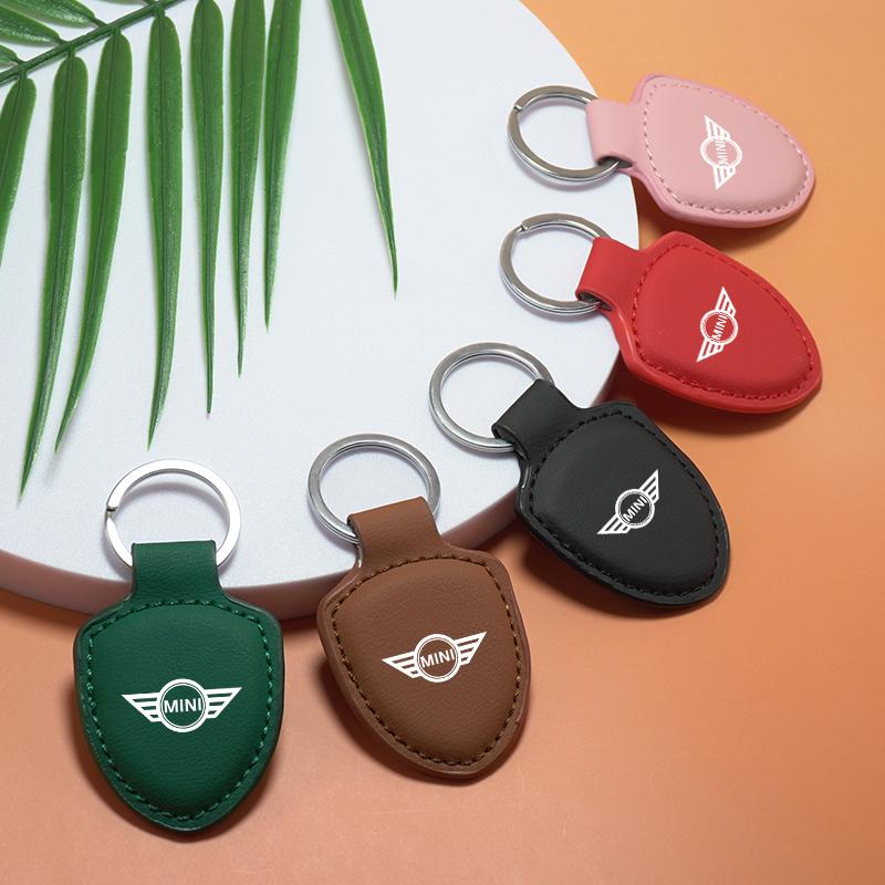 Leather Car Emblem Key Chain Ring Holder For BMW MINI Cooper One S Countryman Clubman JCW R50 R55 R56 R60 Car Accessories pwaxk99