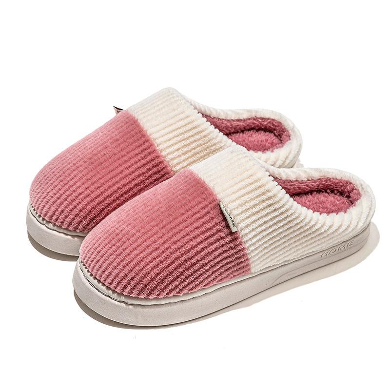 Double spell stepping on shit cotton slippers autumn and winter indoor home use warm and velvet thick-soled couple wedding shoes