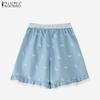 ZANZEA Women Casual Elastic Waist Loose Summer Print Shorts