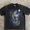 Fish Midnight Vintage Style Graphic Shirt, Retro Fisher Comfort Colors® Shirt, Moonlight Ocean Fish Tee 90s Marine Life Graphic Top