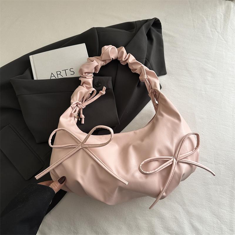 Niche Design Pleated Shoulder Strap Bag New Bow Shoulder Bag Cloud Bag Female Cute Armpit Bag