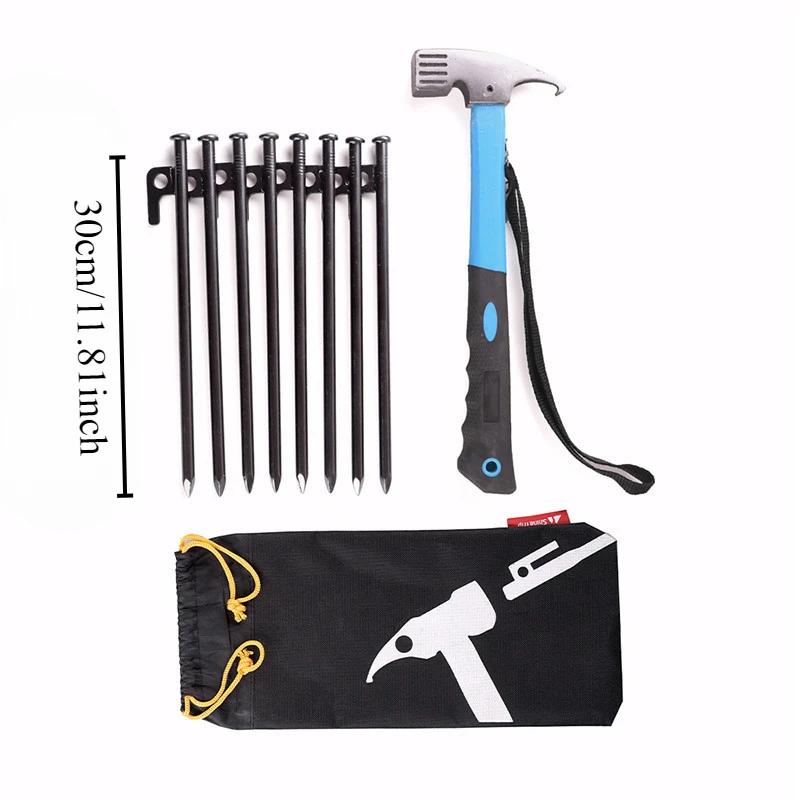 8pcs Camping Tent Legs and Hammer Set Tent Stakes Pegging Ground Nails 20/30/40cm Length Outdoor Camper Tourist Supplies