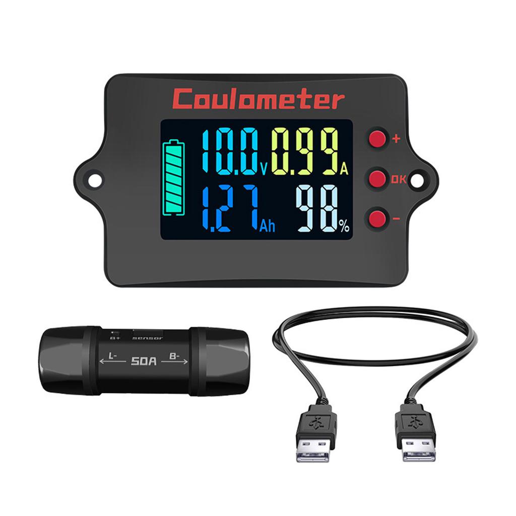 Coulomb Counter Meter 8-120V 50A Battery Monitors Coulometer Voltmeter Ammeter Battery Capacity Tester Precise Detection