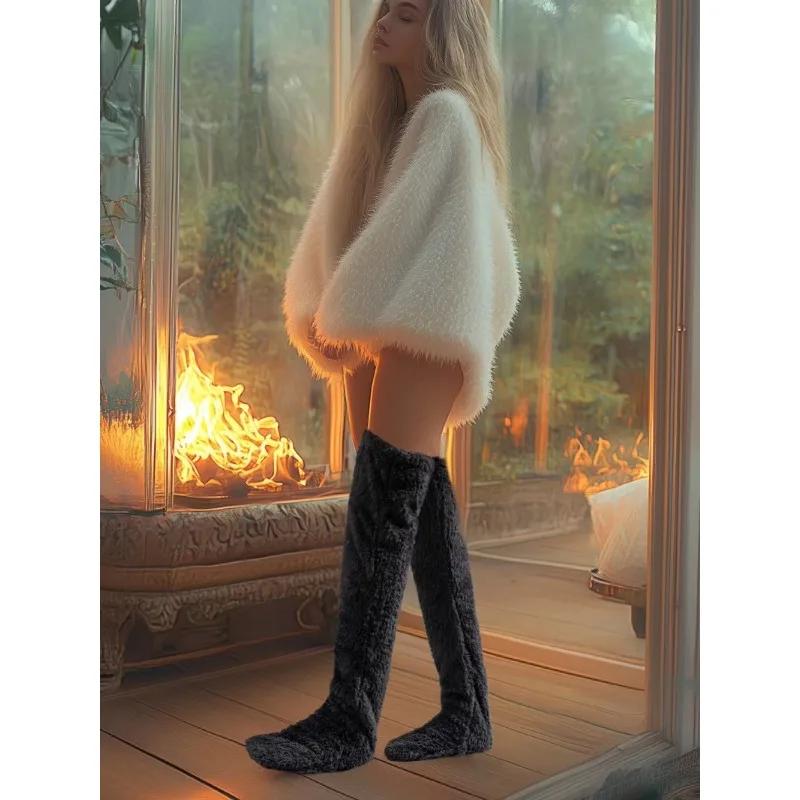 Over The Knee Flat with Modern Boots Winter Slip-on Women's Shoes On Sale 2024 Fashion Round Toe Low Heel Concise Women's Boots