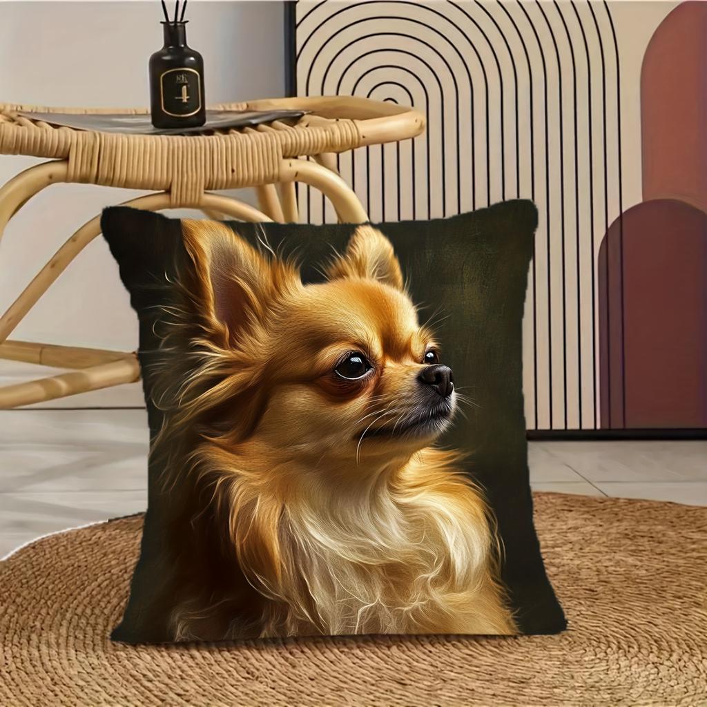 Double Sided Modern Chihuahua Dog Print Soft Throw Pillow Cover For Home Living Room And Sofa Bedroom Decoration