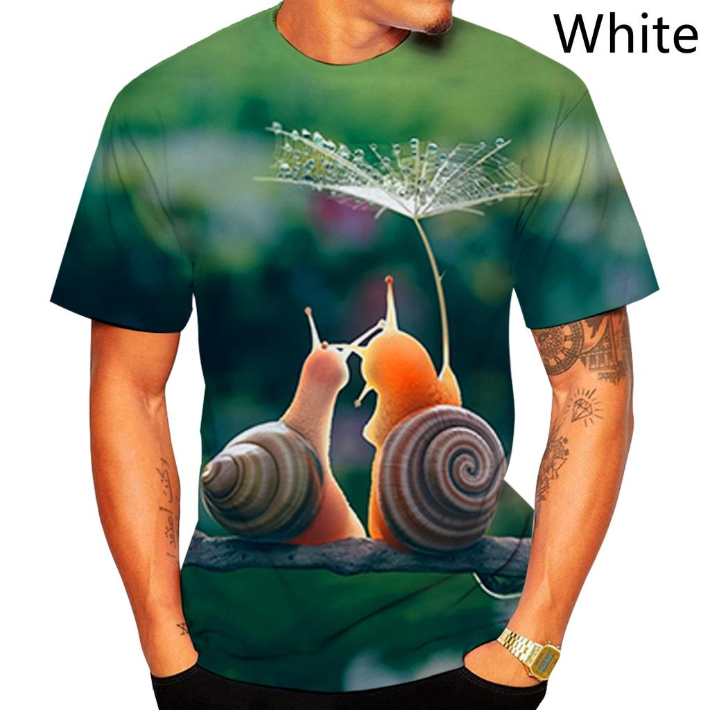 Letnie T-shirty męskie z okrągłym dekoltem, z zabawnym wzorem ślimaka 3D, modne, casualowe, z krótkim rękawem