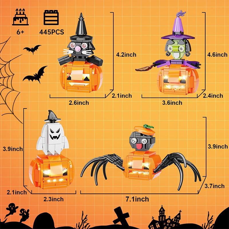 Halloween Kürbis Laterne Figuren Bausteine Set Horror Monster Kürbis Geist Trick BricksHead Modell Spielzeug für Kind Junge