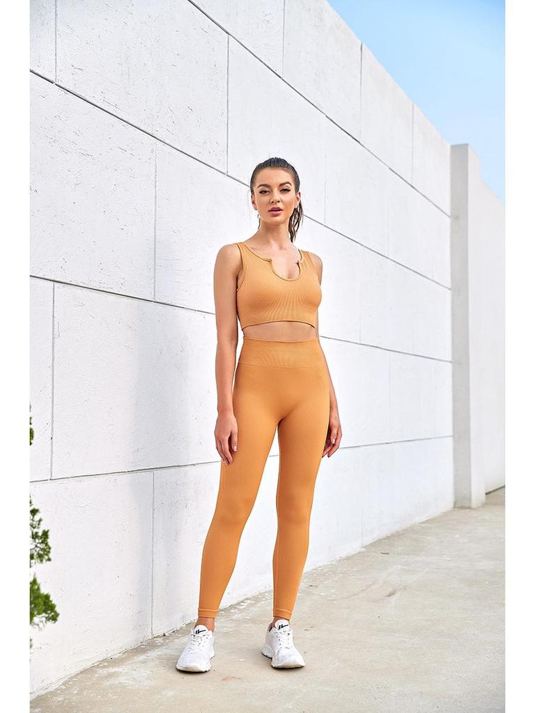 Nylon Seamless High Elastic Sports Set: U-Neck Top & Yoga Pants