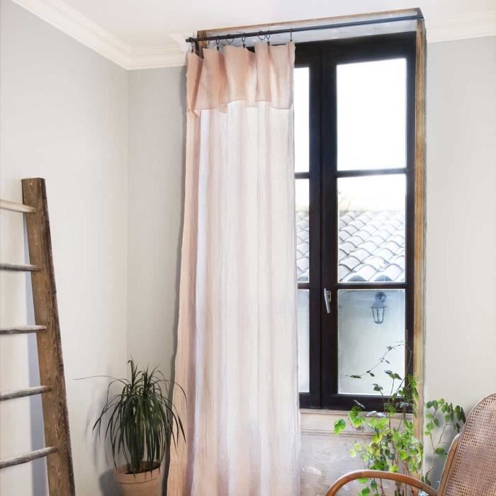 Rideau ajustable - Gaze de coton - Guimauve - 140 x 300 cm - 8 anneaux pince - Lavable en machine