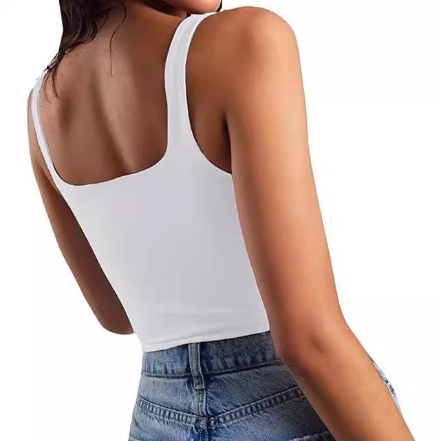 Dámský crop top bez rukávů na špagetová ramínka se čtvercovým výstřihem, slim fit