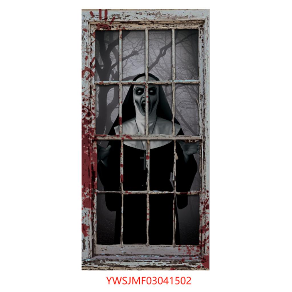 Halloween Horror Decoration Background Cloth, Haunted House Family Arrangement, Outdoor Door Curtain Hanging Cloth Vertical Poster