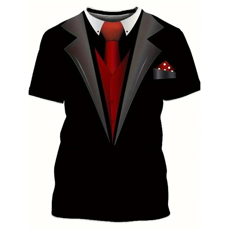 Fashion Men's T-shirts 3d Print Suit And Tie Pattern Plain Short Sleeved T-shirt For Men's Clothing High Street Streetwear Tops
