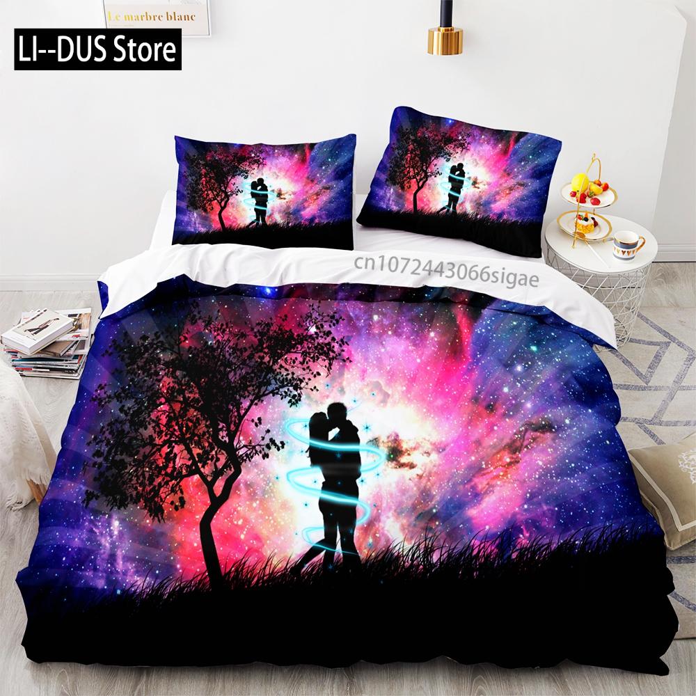 Αγάπη Σετ Κλινοσκεπασμάτων Μονό Δίκλινο Πλήρες Queen King Size Σετ Κρεβατιού Γάμου Aldult Παιδικό Υπνοδωμάτιο Σετ Παπλωματοθήκης 3D Ζευγάρι Anime 035